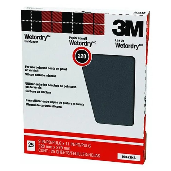 3M 9" x 11" Wetordry Sanding Sheet Pro-Pak, 220-Grit, PK 25 99422 - main